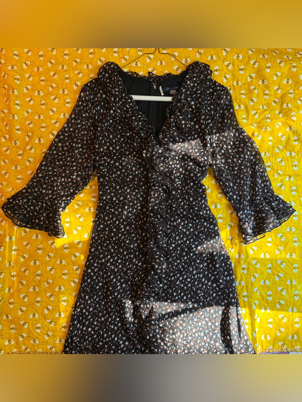 Tommy Hilfiger Black Printed 3/4-Sleeve Dress